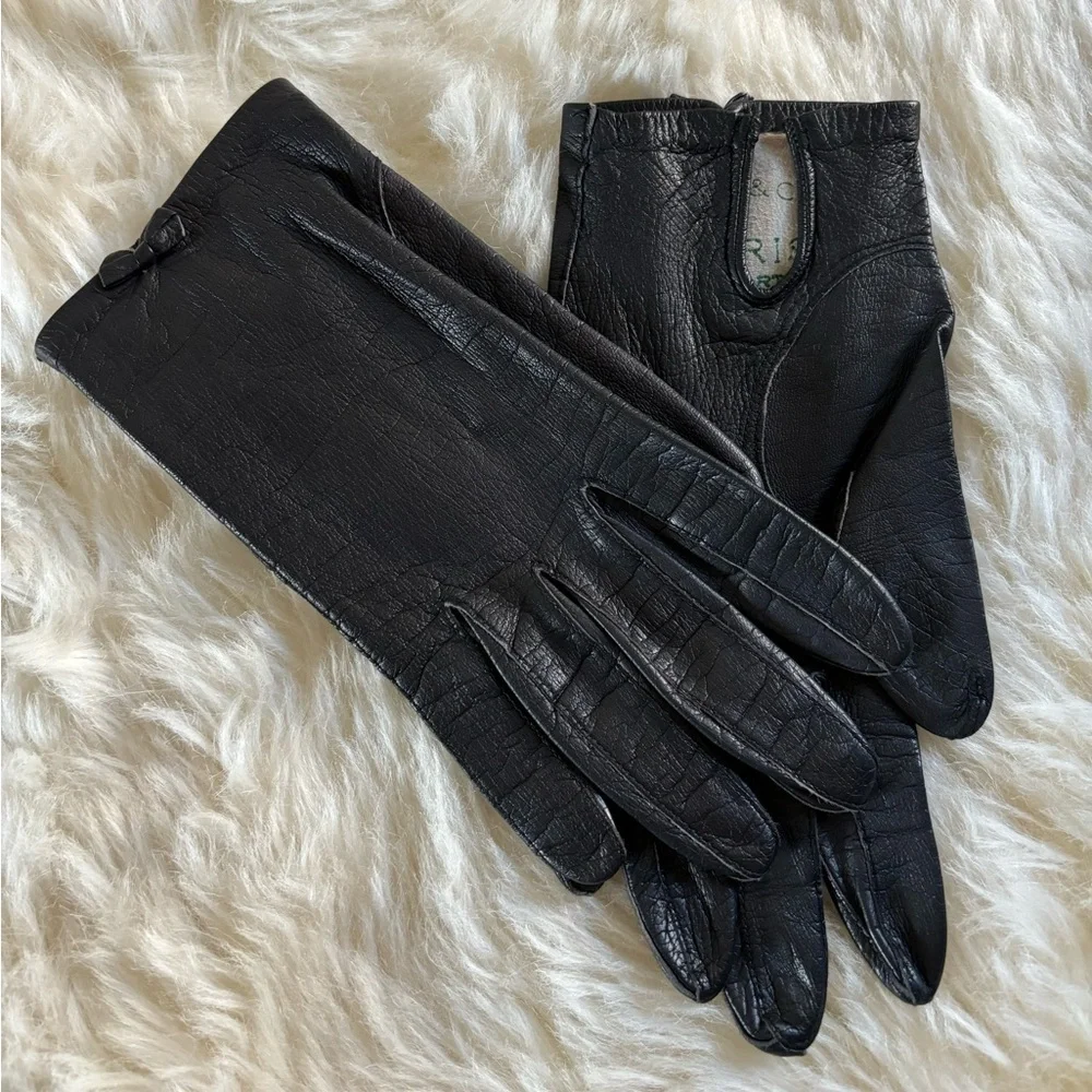 ARIS Leather Gloves With a Bow Made in Germany 6.5
